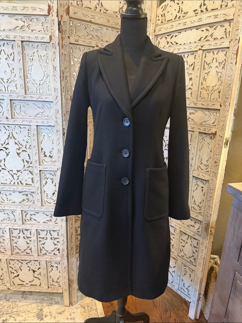 Banana Republic Wool Blend Black Women's Long Trench Coat